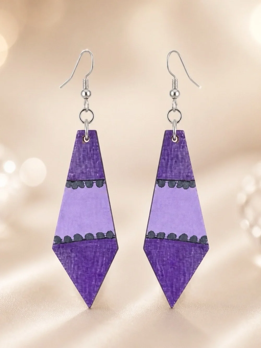 Chic Fashion Style Wooden Purple Multi Dangle Hook Earring